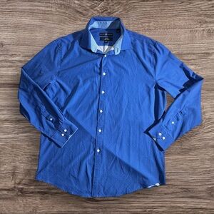 Society Of Threads Blue Stretch Slim Fit Casual Button Down Shirt (NO IRON)